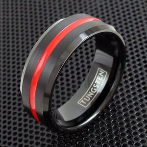 Gorgeous Black Tungsten Ring w red stripe